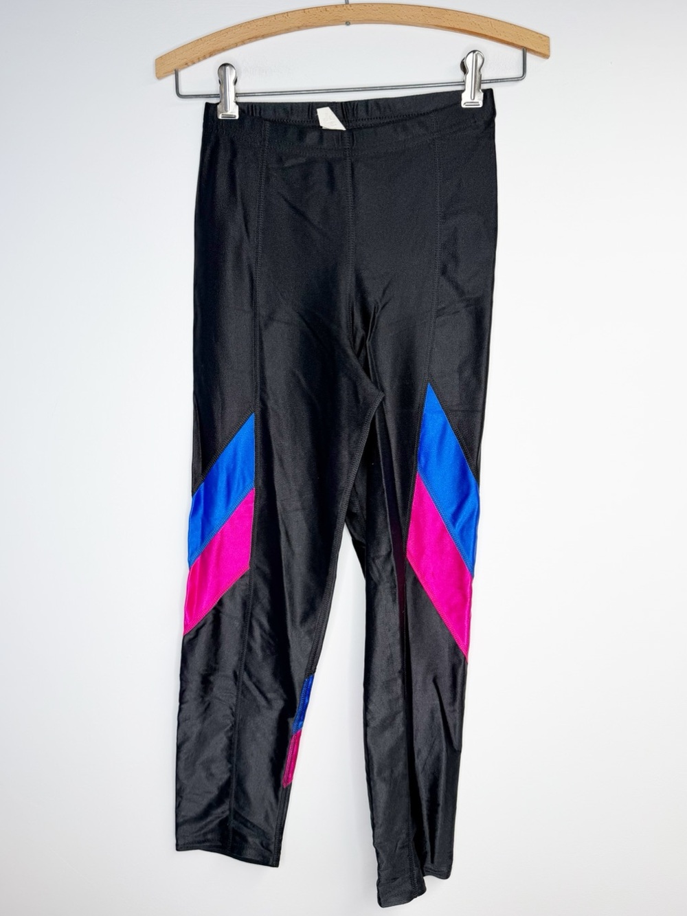 Vintage 1980’s Lycra Work Out Leggings Black Blue Pink Size Medium